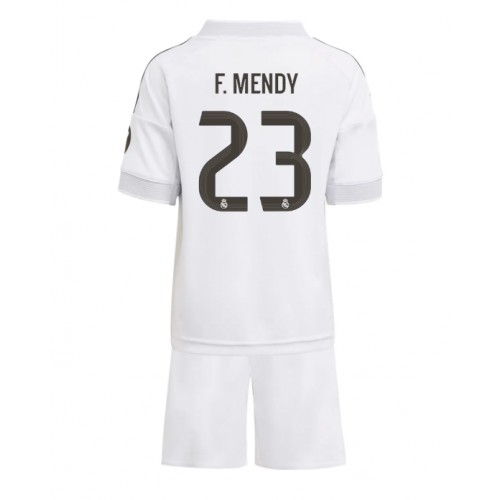 Otroški Nogometni dresi Real Madrid Ferland Mendy #23 Domači 2025-26 Kratek Rokav (+ Kratke hlače)